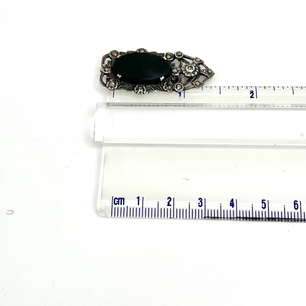 Vintage Antique Sterling Onyx Marcasite Dress Clip Art Deco - Picture 9 of 12